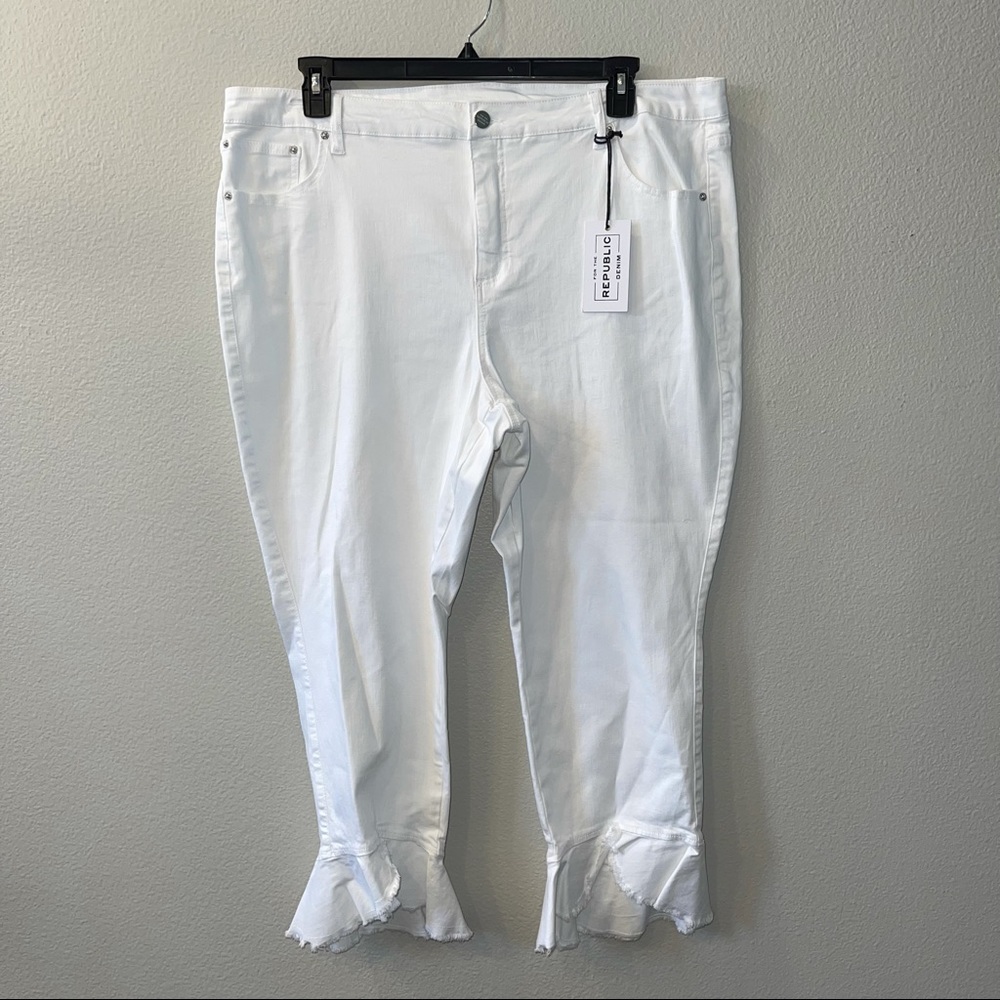 For The Republic Woman Ruffle Hem White Denim